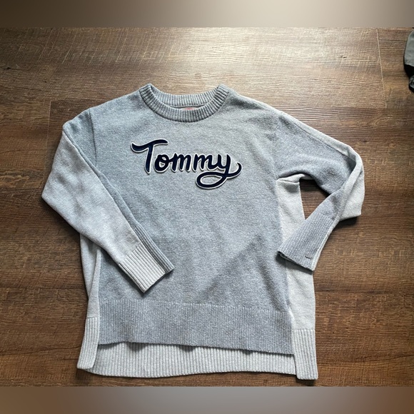 TOMMY HILFIGER pullover crew sweater Velvet logo Y2K streetwear sz L wool cotton - Picture 5 of 13